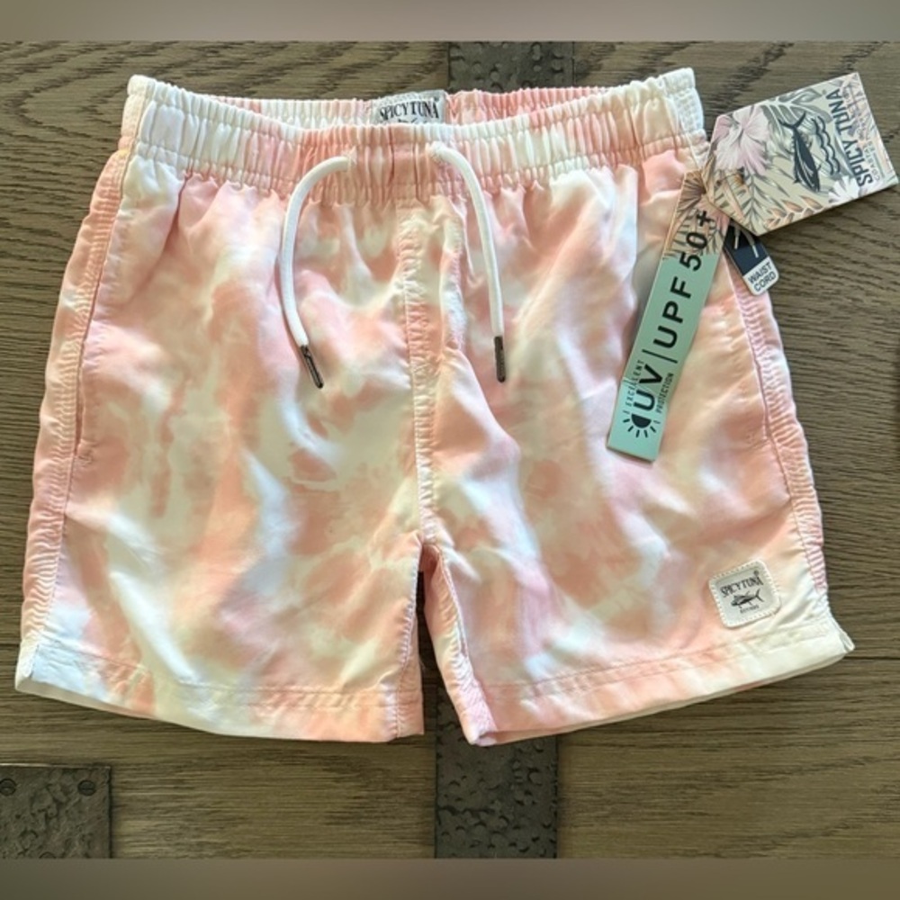 NWT Spicy Tuna  Kids' Peach Tie-Dye Swimming Shorts